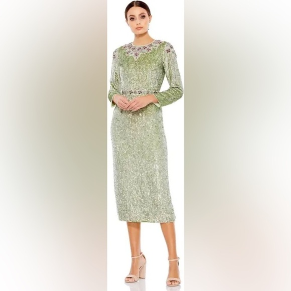 Mac Duggal 93568 NWT TEA-LENGTH DRESS WITH FLORAL BEADING - Picture 1 of 7